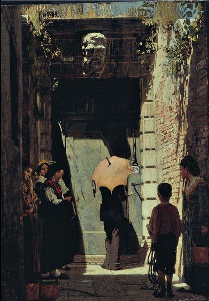 Giacomo Favretto Ingresso di una casa patrizia a Venezia china oil painting image